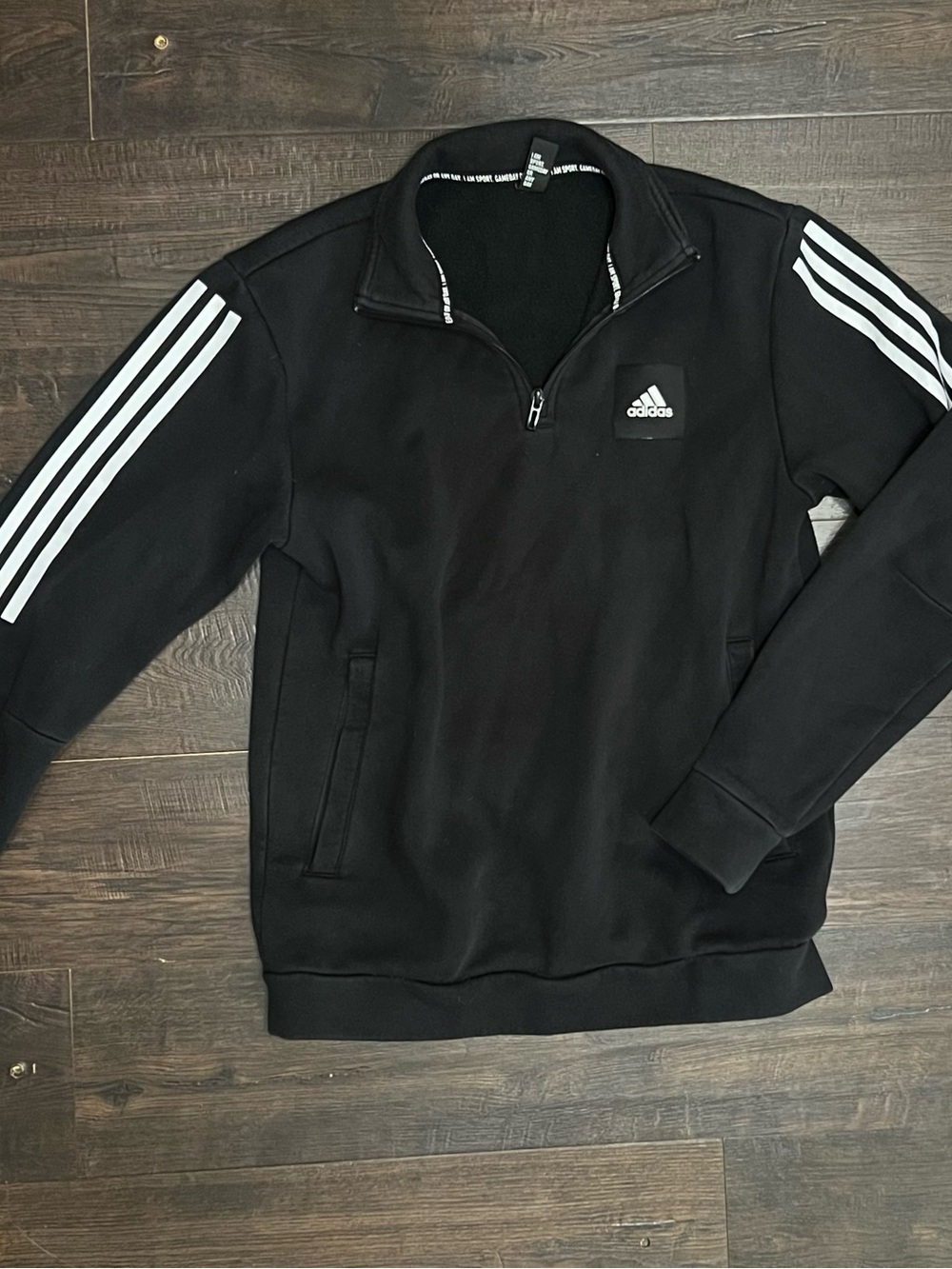 adidas Men’s Black Quarter-Zip Sweatshirt with White Three-Stripes